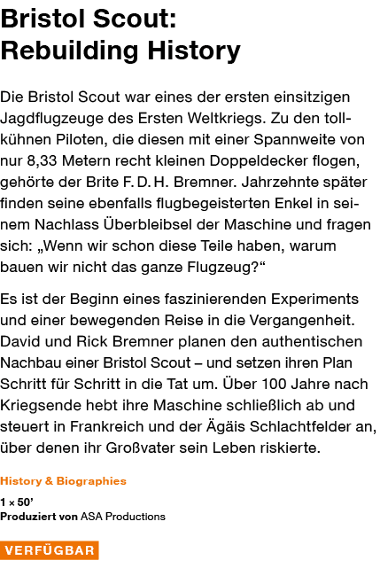 Bristol Scout: Rebuilding History Die Bristol Scout war eines der ersten einsitzigen Jagdflugzeuge des Ersten Weltkri   