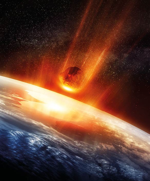 A large Meteor burning and glowing as it hits the earth's atmosphere  3D illustration 